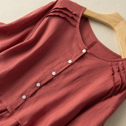 Abito da camicia a maniche corte in lino di cotone in stile retrò