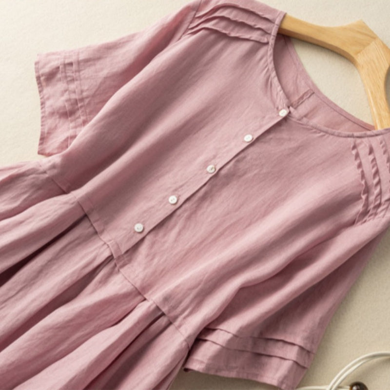 Abito da camicia a maniche corte in lino di cotone in stile retrò