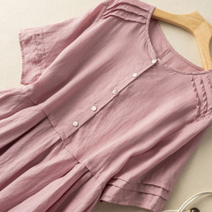 Abito da camicia a maniche corte in lino di cotone in stile retrò