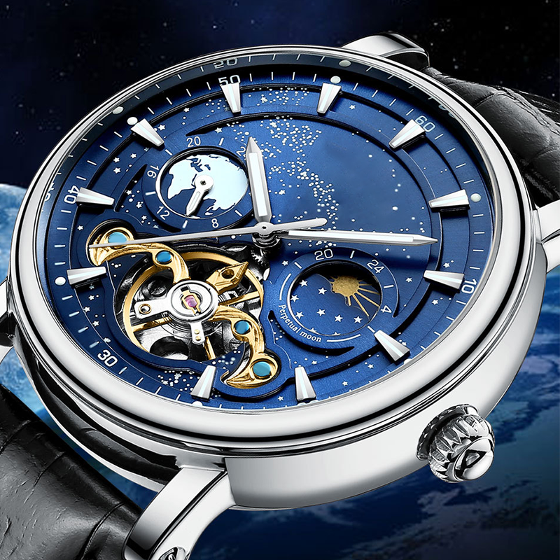 L'orologio automatico di lusso maschile con un cielo stellato luminoso