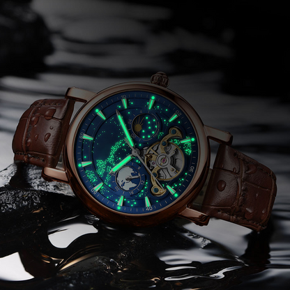 L'orologio automatico di lusso maschile con un cielo stellato luminoso