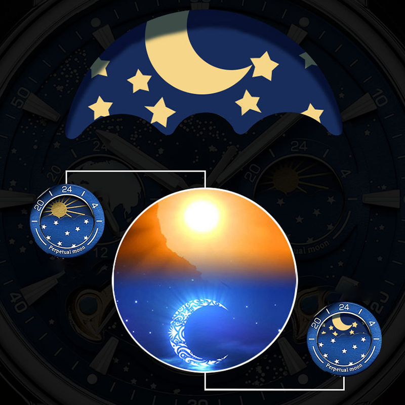 L'orologio automatico di lusso maschile con un cielo stellato luminoso