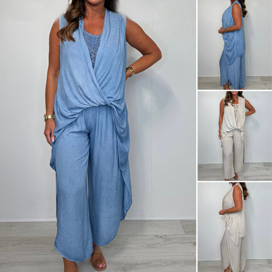 Damen Casual Mode feste Farbe ärmelloses Top lose Hose Set