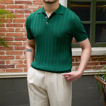👑Chemise décontractée à manches courtes pour homme avec col en couleurs unies