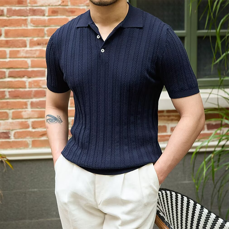 👑Chemise décontractée à manches courtes pour homme avec col en couleurs unies