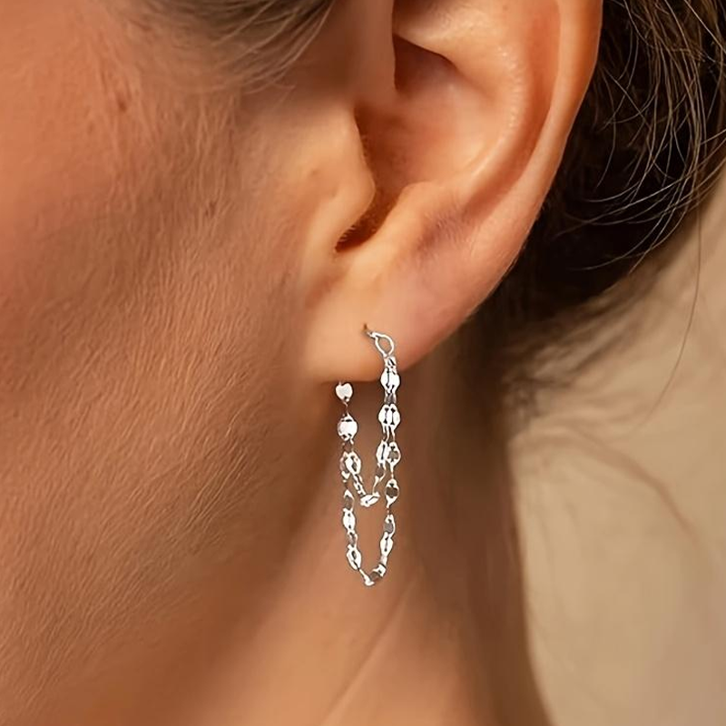 Pendientes de cadena de doble capa de moda de damas