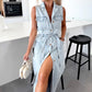 💥💃Sommer Neuankömmlinge halber Preis⏳Damen-Midi-Jeanskleid mit Taillenband