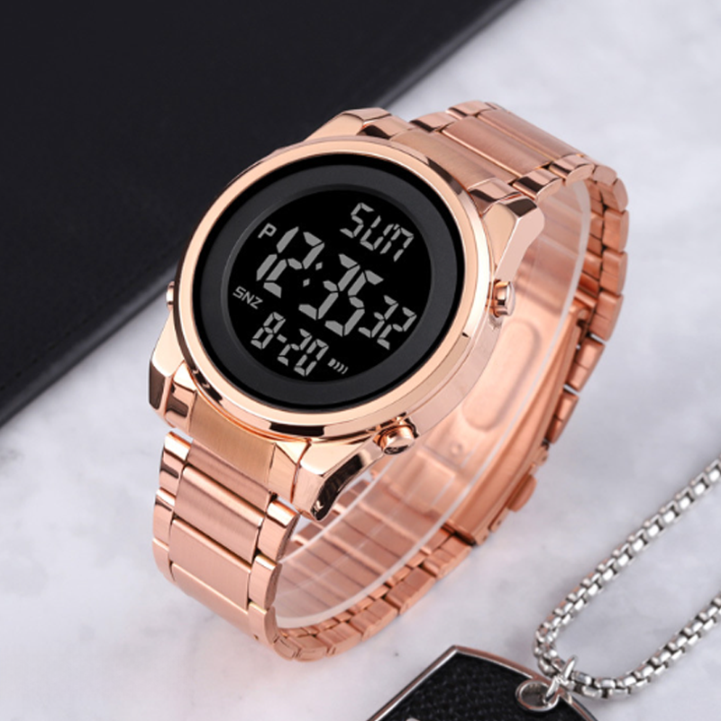 Multifunktionale digitale Business-Uhr mit Metallarmband