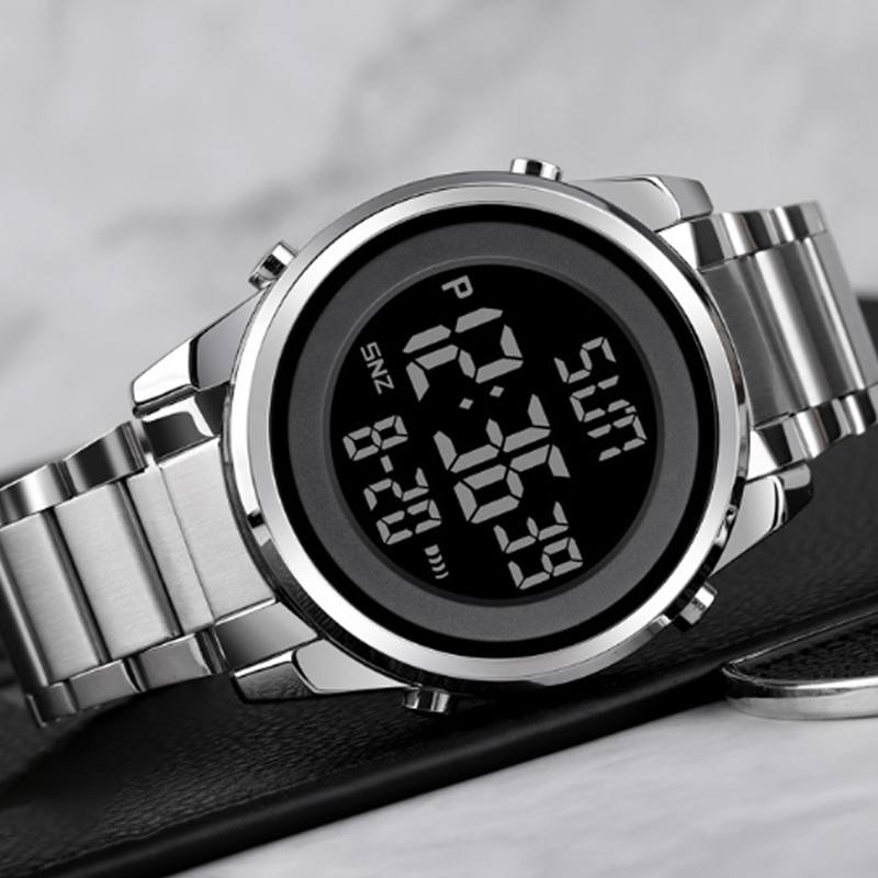 Multifunktionale digitale Business-Uhr mit Metallarmband