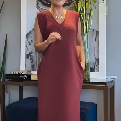 Damen ärmelloses Maxikleid mit V-Ausschnitt und Schlitz