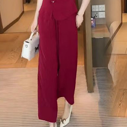 💥Kurzärmeliges Oberteil mit V-Ausschnitt und passende Hose mit weitem Bein - 2-teiliges Set für Frauen