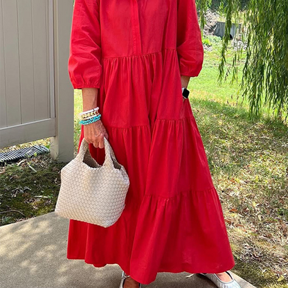 Damen Freizeitkleid in Knöchellänge mit Kragen und lockerer Passform
