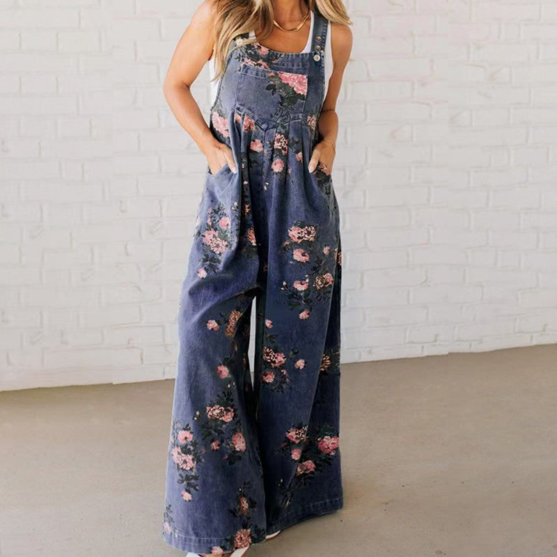 Lässige Damen-Latzhose aus Denim mit Print