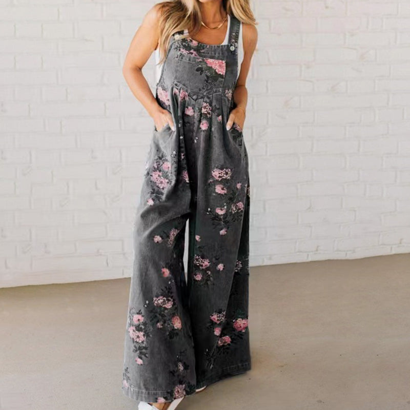 Lässige Damen-Latzhose aus Denim mit Print