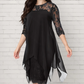 💕Damen elegantes Kleid mit Spitzenüberzug und asymmetrischem Saum