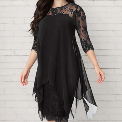 💕Damen elegantes Kleid mit Spitzenüberzug und asymmetrischem Saum