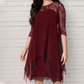 💕Damen elegantes Kleid mit Spitzenüberzug und asymmetrischem Saum