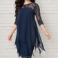 💕Damen elegantes Kleid mit Spitzenüberzug und asymmetrischem Saum