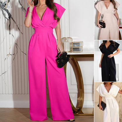 Jumpsuit mit V-Ausschnitt und weiten Beinen für Frauen