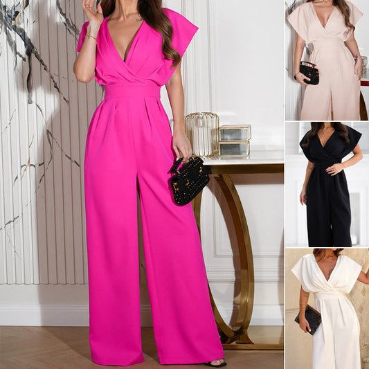 Jumpsuit mit V-Ausschnitt und weiten Beinen für Frauen