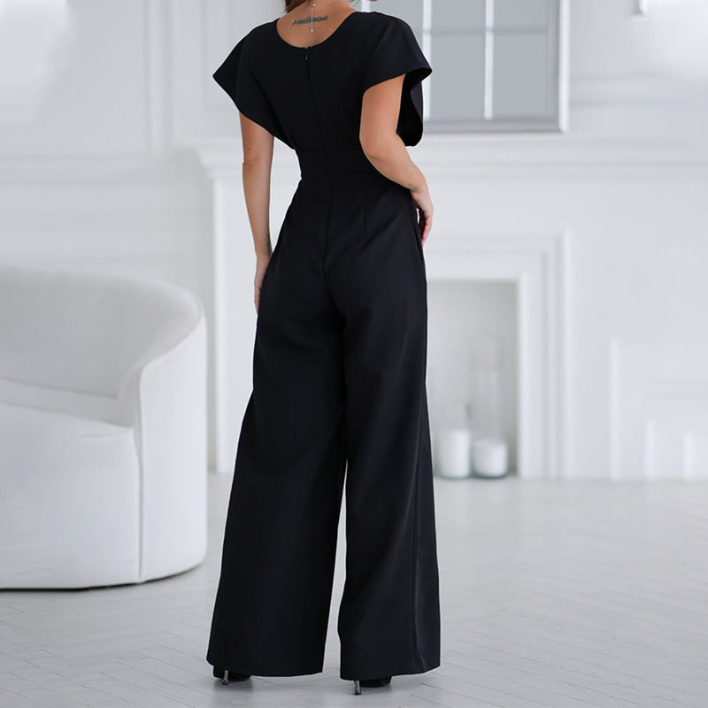 Jumpsuit mit V-Ausschnitt und weiten Beinen für Frauen