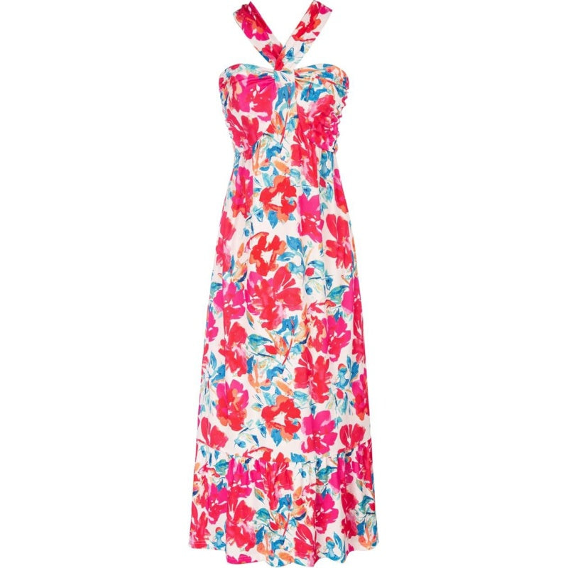 🌺Ärmelloses Kleid mit gekreuztem Neckholder und Blumenmuster💃