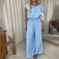 Damen Jumpsuit mit weitem Bein und Carmenausschnitt