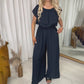 Damen Jumpsuit mit weitem Bein und Carmenausschnitt