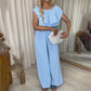 Damen Jumpsuit mit weitem Bein und Carmenausschnitt