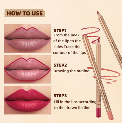 🔥Solange der Vorrat reicht 40 % Rabatt!🎉12-farbiges, wischfestes Lipliner-Stift-Set