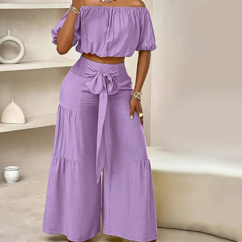 💎 -57% AUF DAS 2-TEILIGE SET! 💎 Schulterfreies Top mit Puffärmeln & Weite Hose – Elegant & Bequem für Warme Tage