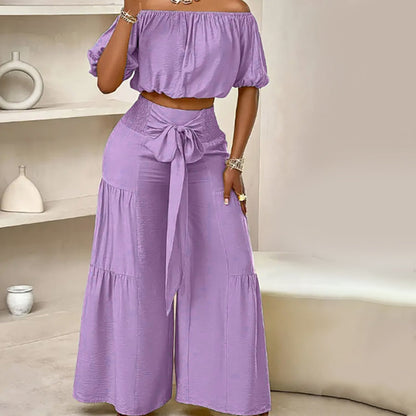 💎 -57% AUF DAS 2-TEILIGE SET! 💎 Schulterfreies Top mit Puffärmeln & Weite Hose – Elegant & Bequem für Warme Tage