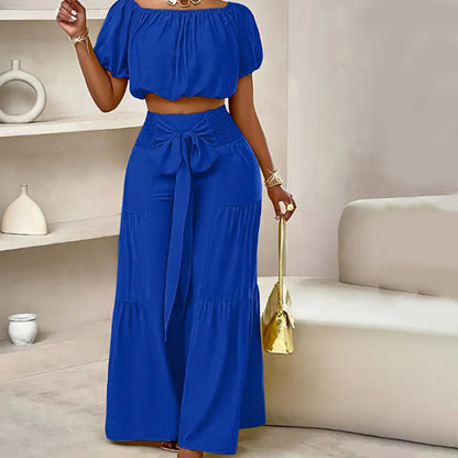 💎 -57% AUF DAS 2-TEILIGE SET! 💎 Schulterfreies Top mit Puffärmeln & Weite Hose – Elegant & Bequem für Warme Tage