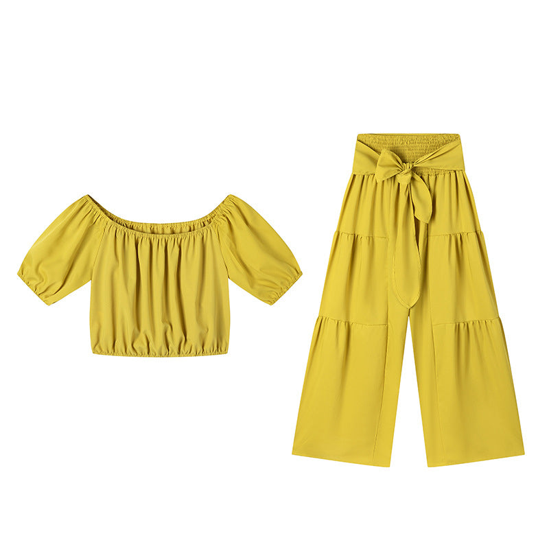 💎 -57% AUF DAS 2-TEILIGE SET! 💎 Schulterfreies Top mit Puffärmeln & Weite Hose – Elegant & Bequem für Warme Tage