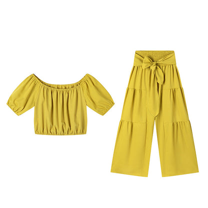 💎 -57% AUF DAS 2-TEILIGE SET! 💎 Schulterfreies Top mit Puffärmeln & Weite Hose – Elegant & Bequem für Warme Tage