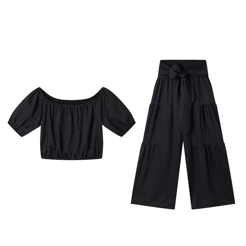 💎 -57% AUF DAS 2-TEILIGE SET! 💎 Schulterfreies Top mit Puffärmeln & Weite Hose – Elegant & Bequem für Warme Tage
