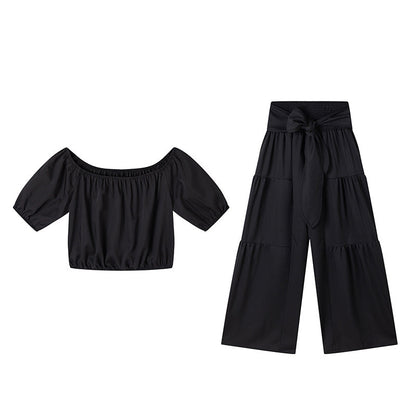 💎 -57% AUF DAS 2-TEILIGE SET! 💎 Schulterfreies Top mit Puffärmeln & Weite Hose – Elegant & Bequem für Warme Tage