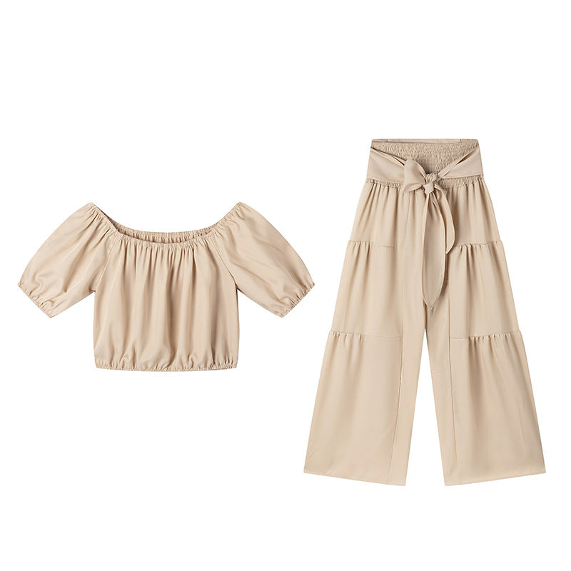💎 -57% AUF DAS 2-TEILIGE SET! 💎 Schulterfreies Top mit Puffärmeln & Weite Hose – Elegant & Bequem für Warme Tage