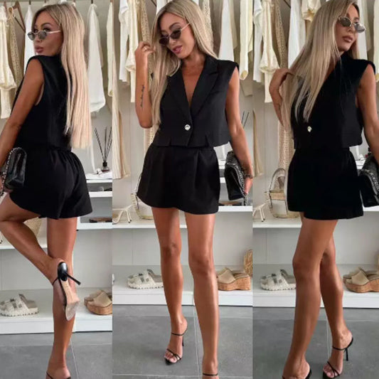 Ärmellose Weste und Shorts für Frauen, 2-teiliges Set