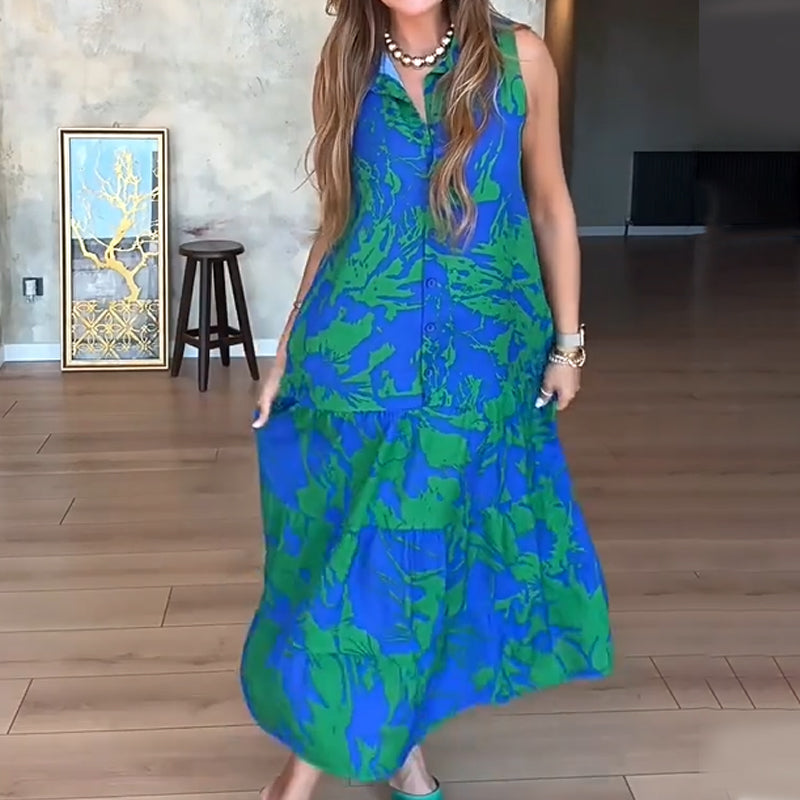 🌸Ärmelloses modisches Maxikleid mit Print für Damen
