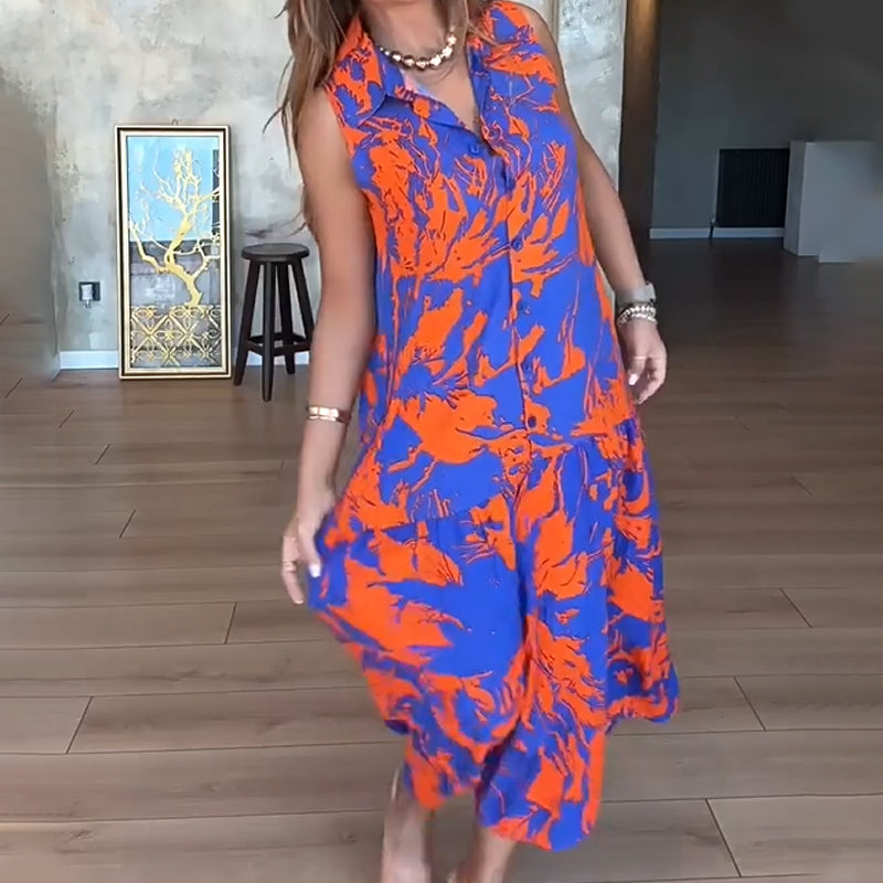 🌸Ärmelloses modisches Maxikleid mit Print für Damen