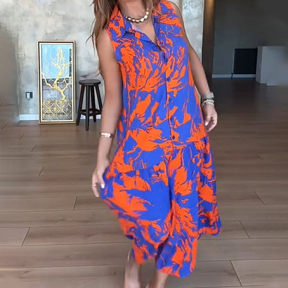 🌸Ärmelloses modisches Maxikleid mit Print für Damen