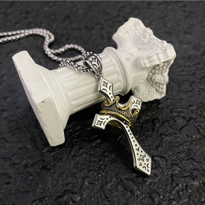 🔥Solange der Vorrat reicht 40 % Rabatt!🎉✝️Vintage-Kronen-Kreuz-Halskette