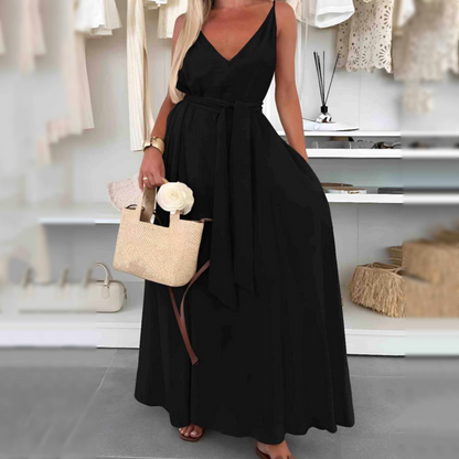 💚Elegantes Maxikleid mit V-Ausschnitt und Taillenband für Damen