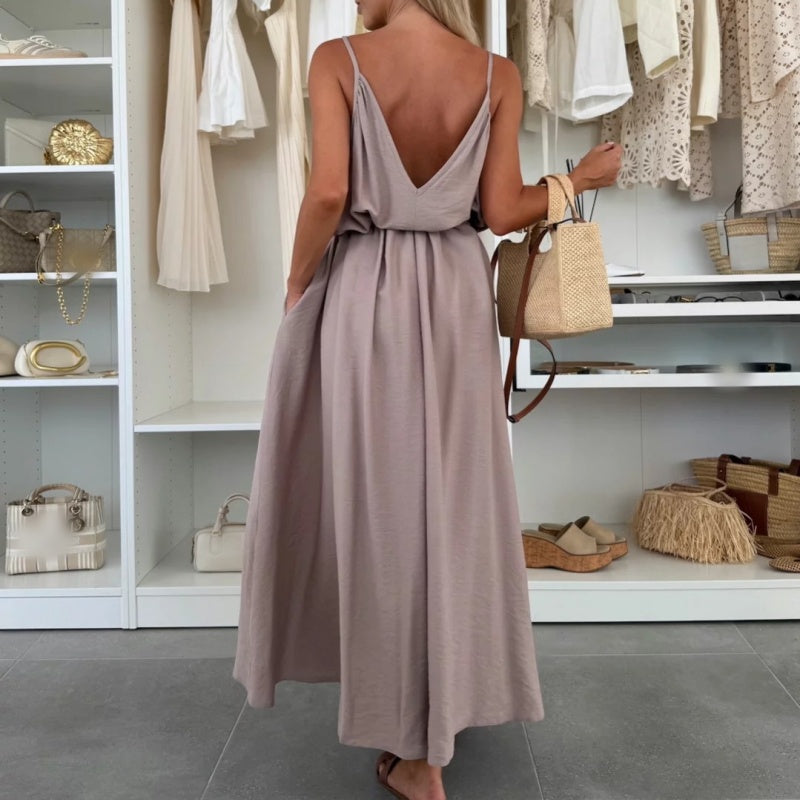 💚Elegantes Maxikleid mit V-Ausschnitt und Taillenband für Damen
