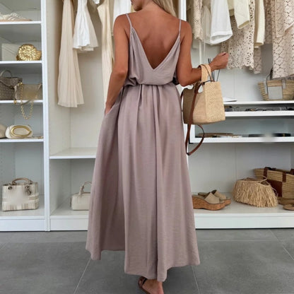 💚Elegantes Maxikleid mit V-Ausschnitt und Taillenband für Damen
