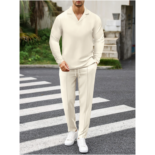 🎊Schickes Herren-Set aus Baumwolle, bestehend aus einem Hemd mit Kragen und einer Hose mit Kordelzug