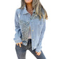 Modische Patchwork-Jeansjacke mit Leopardenmuster