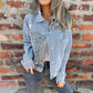 Modische Patchwork-Jeansjacke mit Leopardenmuster