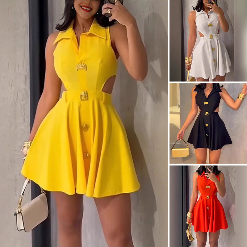 Elegantes, sexy, ärmelloses Kleid mit V-Ausschnitt für Damen